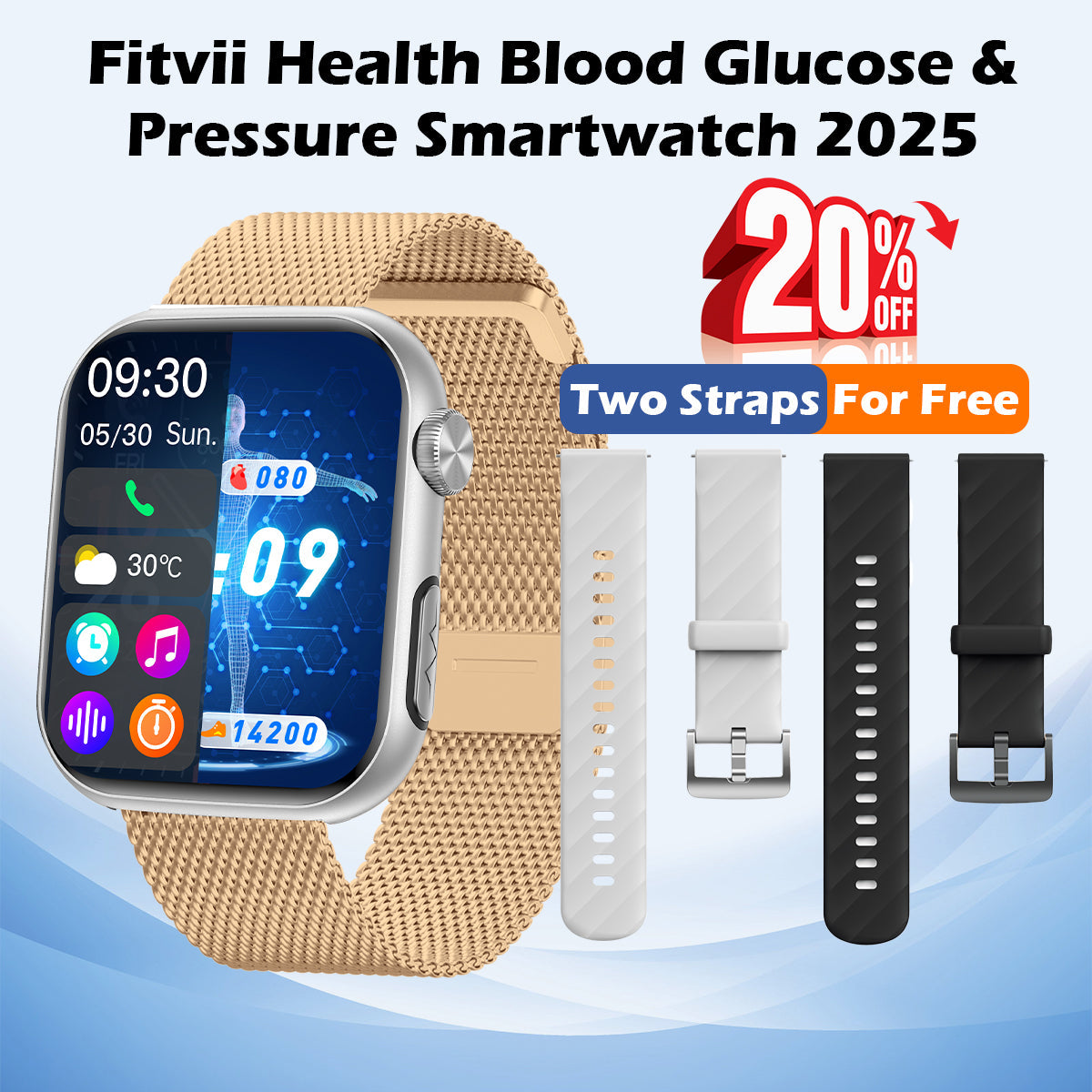Father's Day Gift - Fitvii® Upgrade GT5 PRO MAX Health Smartwatch With SOS+BP+BG+HR+ECG+TEMP+SPO2+Calls Fitness Tracker