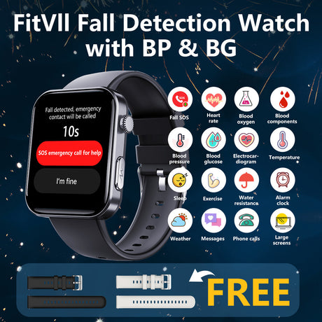 Merchpublic  PulseMax Fall Detection Watch With Blood Glucose+Blood Presssure Monitoring+Calls -??Free Straps
