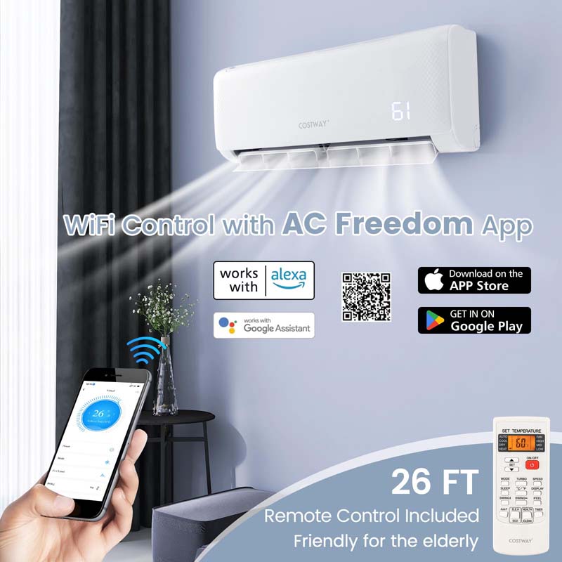 24000 BTU 21 SEER2 Wifi Enabled Mini Split Air Conditioner with 2 Ton Heat Pump, 208-230V Wall-Mounted AC Unit with Ductless Inverter System