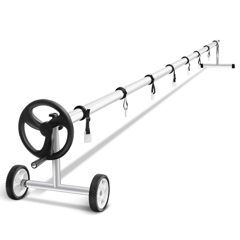 22 FT Solar Pool Cover Reel Set with Hand Crank & Wheels, Aluminum Solar Swimming Inground Cover Blanket Reel Roller