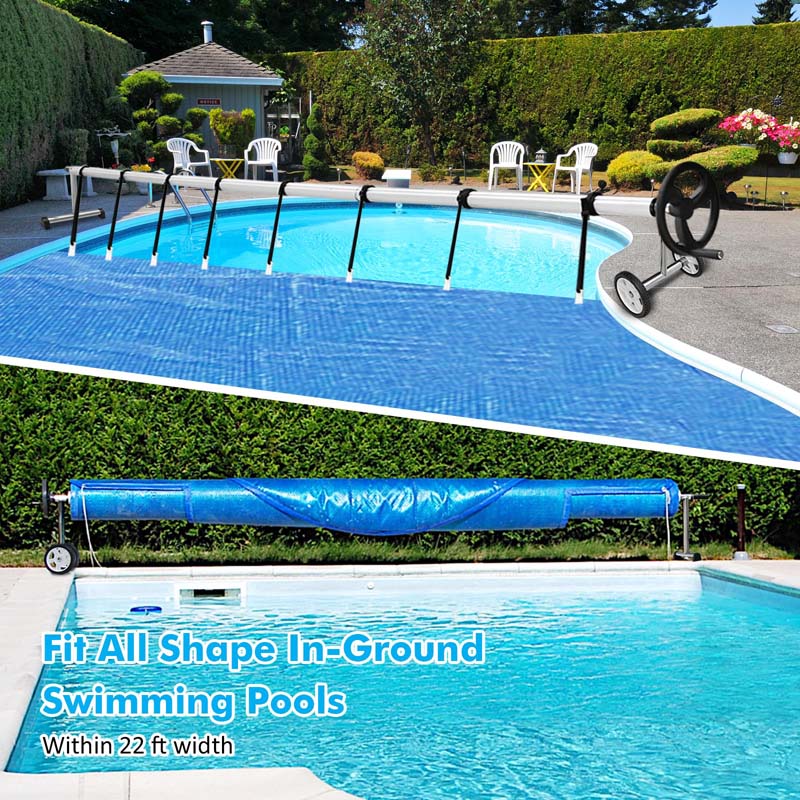 22 FT Solar Pool Cover Reel Set with Hand Crank & Wheels, Aluminum Solar Swimming Inground Cover Blanket Reel Roller