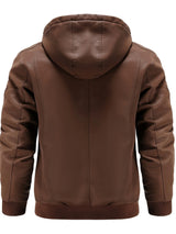 Men’s Hooded Leather Jacket – Quilted Lined Winter Casual Outerwear