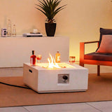28" 40,000 BTU Terrazzo Square Propane Gas Fire Pit Table with Lava Rocks, Simple Ignition System and Waterproof Cover