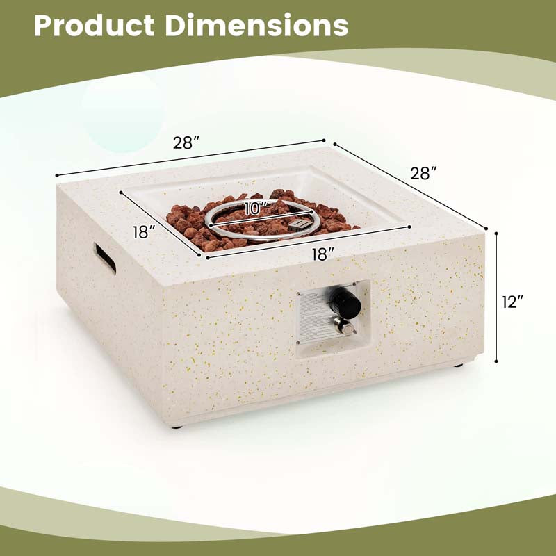 28" 40,000 BTU Terrazzo Square Propane Gas Fire Pit Table with Lava Rocks, Simple Ignition System and Waterproof Cover