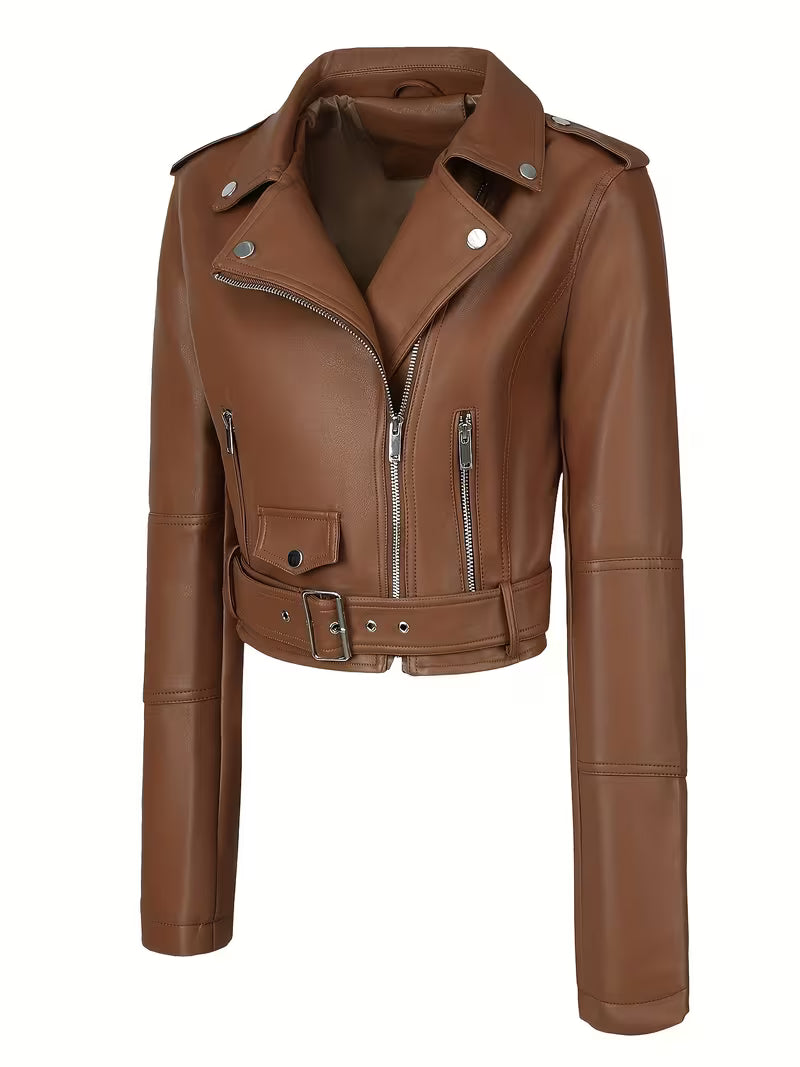 Women’s Biker Jacket – Chic Motorcycle Zip-Up Coat