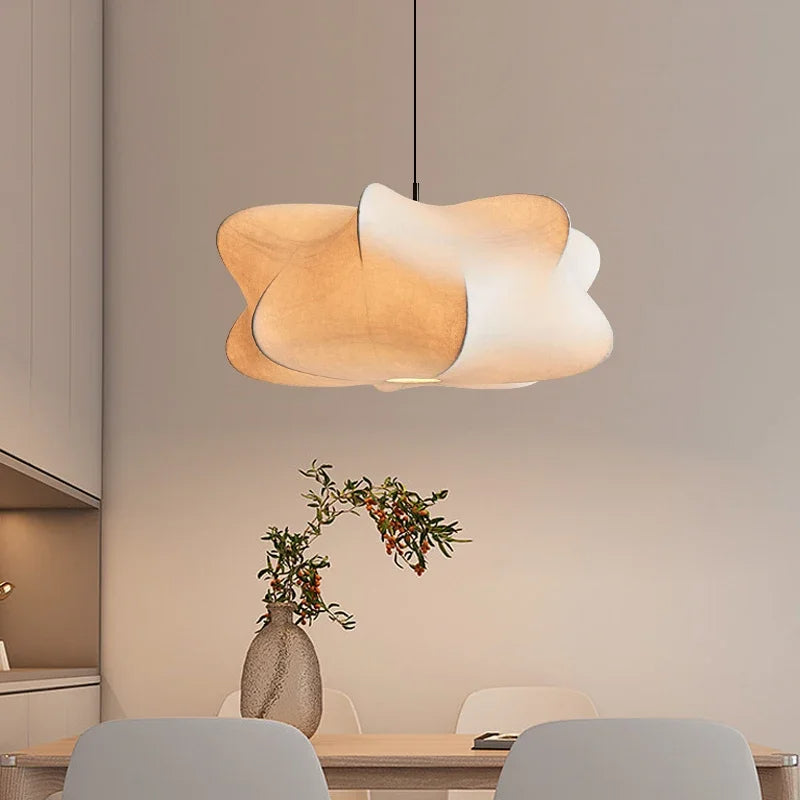 Natural Linen and Silk Wabi-Sabi Pendant Light – Statement Ceiling Lamp for Minimalist Homes