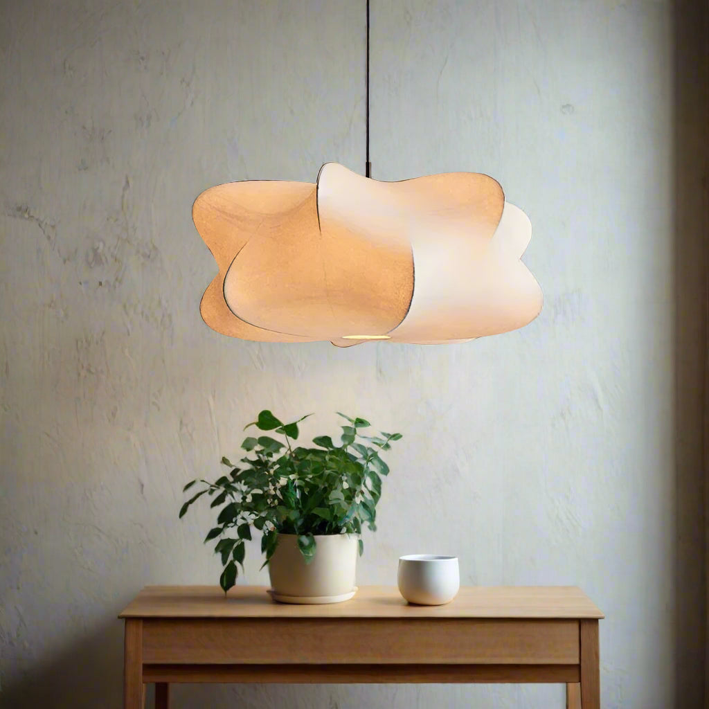 Japanese Silk Pendant Light in Wabi Sabi Style for Home Decor & Ambient Lighting