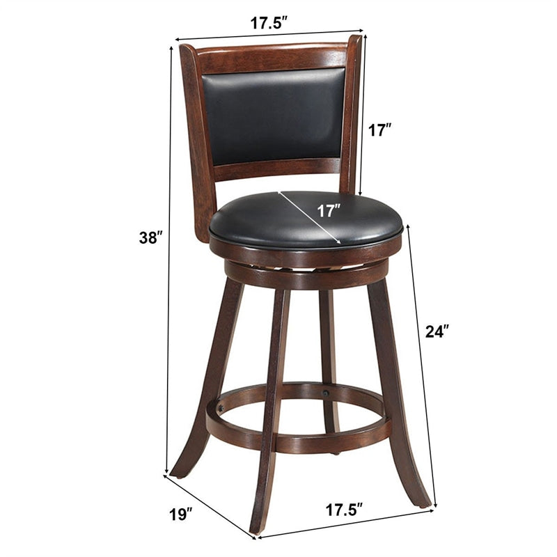 2-Pack 24" Wooden Counter Stools, 360° Swivel Bar Stools with Backs, Counter Height Stool, Upholstered Bar Chairs Dining Chairs