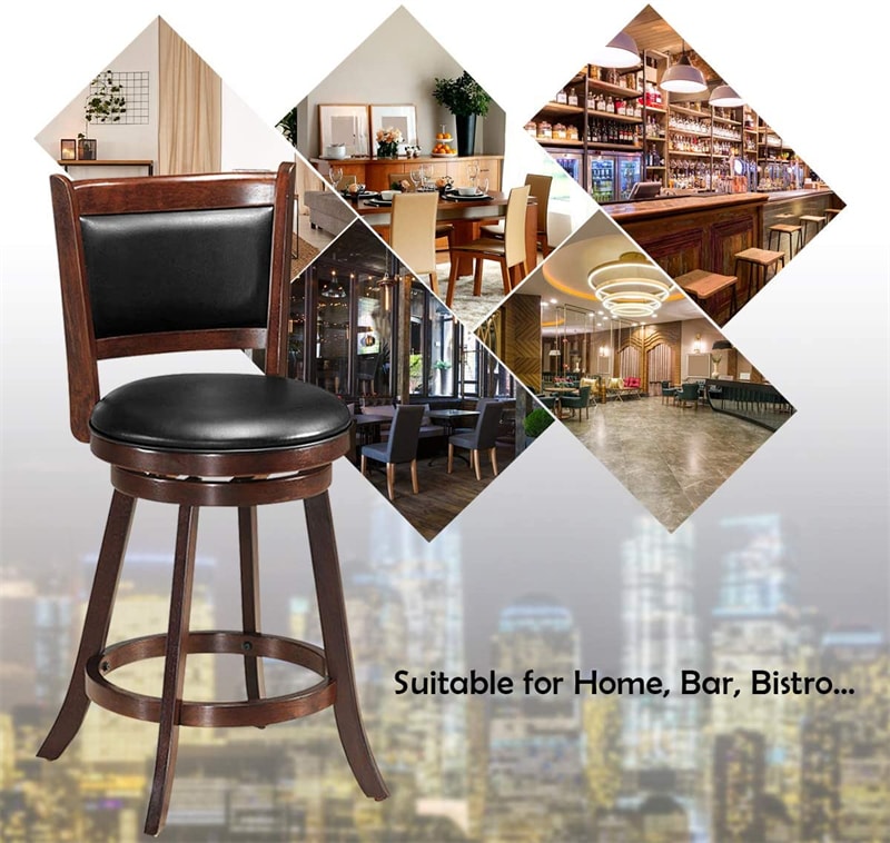2-Pack 24" Wooden Counter Stools, 360° Swivel Bar Stools with Backs, Counter Height Stool, Upholstered Bar Chairs Dining Chairs