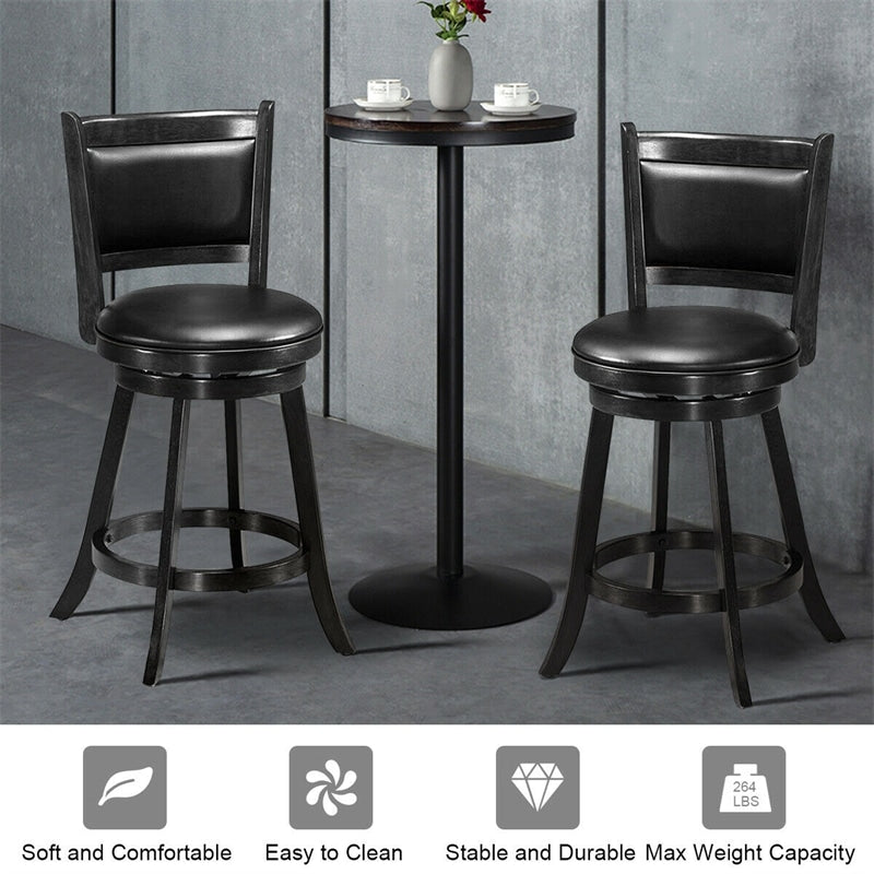 2-Pack 24" Wooden Counter Stools, 360° Swivel Bar Stools with Backs, Counter Height Stool, Upholstered Bar Chairs Dining Chairs