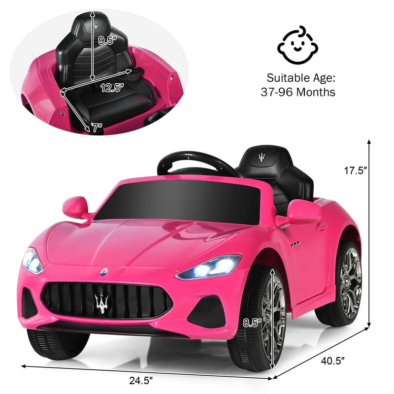 4-Wheel Licensed Maserati Kids Ride On Car, 12V Battery Powered Electric Toy Car with Parent Remote Control, Lights, Horn, Music