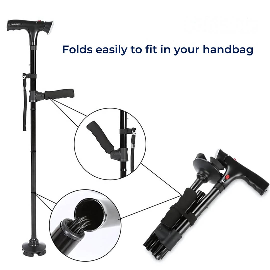 Folding Cane - Lightweight Telescopic Walking Stick for Seniors & Travelers - Collapsible Mobility Aid for Easy Transport