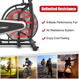 Air Resistance Upright Bike with LCD Monitor, Phone Holder & Built-in Wheels, Fully Adjustable Stationary Exercise Fan Bike