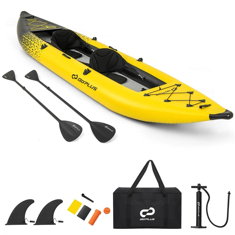 2-Person Inflatable Kayak Set with 2 Aluminium Oars & Repair Kit, 12.5Ft 507lbs Portable Fishing Touring Kayaks for Adults