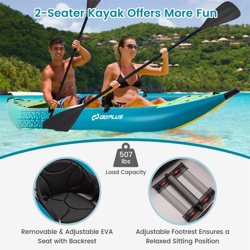 2-Person Inflatable Kayak Set with 2 Aluminium Oars & Repair Kit, 12.5Ft 507lbs Portable Fishing Touring Kayaks for Adults
