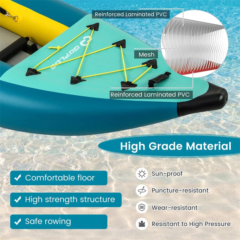 2-Person Inflatable Kayak Set with 2 Aluminium Oars & Repair Kit, 12.5Ft 507lbs Portable Fishing Touring Kayaks for Adults