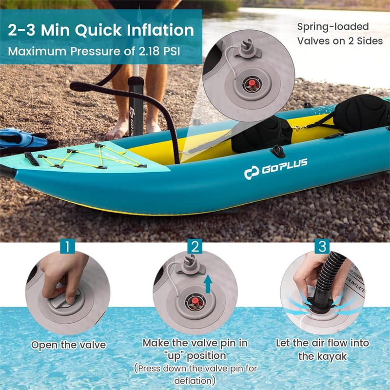 2-Person Inflatable Kayak Set with 2 Aluminium Oars & Repair Kit, 12.5Ft 507lbs Portable Fishing Touring Kayaks for Adults