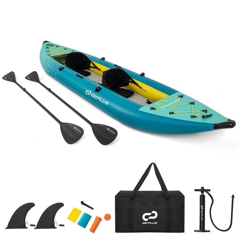 2-Person Inflatable Kayak Set with 2 Aluminium Oars & Repair Kit, 12.5Ft 507lbs Portable Fishing Touring Kayaks for Adults