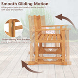 2-Person Patio Glider Bench, Solid Acacia Wood Porch Glider Chair with Slatted Backrest & Seat, Outdoor Glider Loveseat for Balcony Poolside Garden