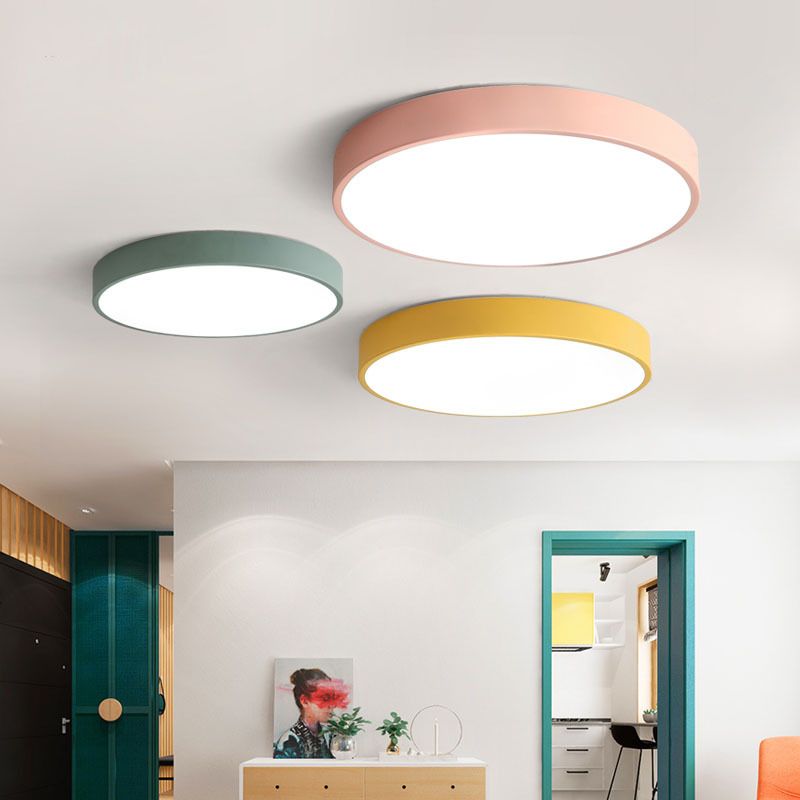 Modern Round LED Ceiling Lamp Pink Gray Metal Living Room