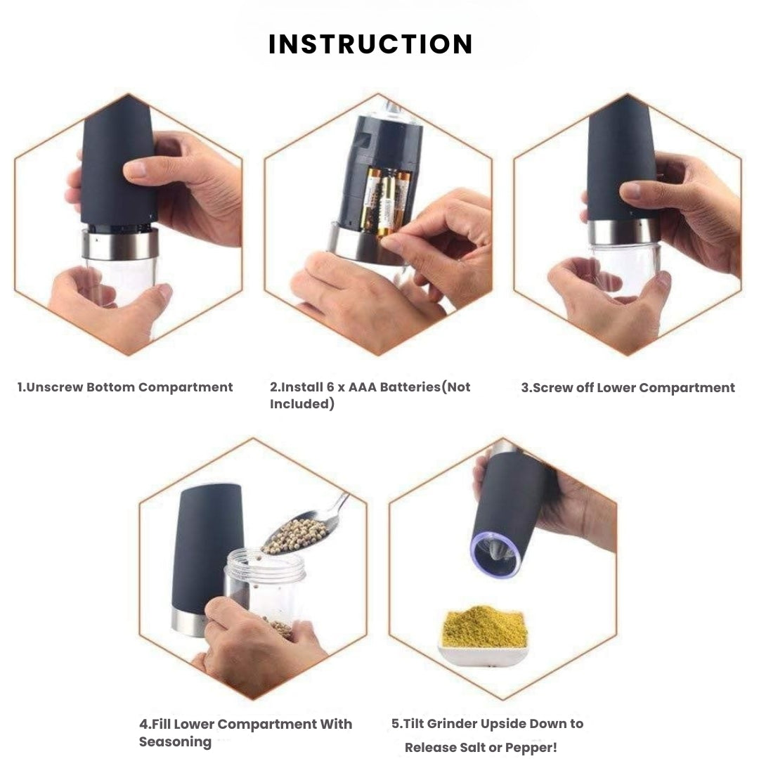 Electric Salt and Pepper Mill Set | Automatic, Adjustable Grind & LED Light for Modern Kitchens