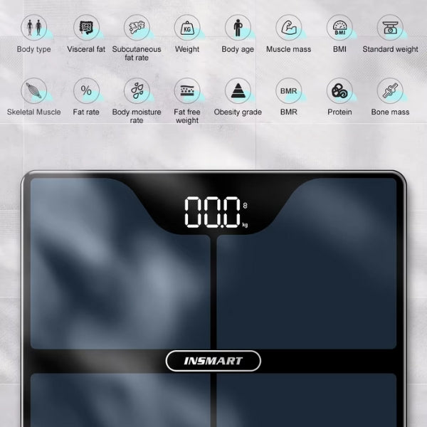 Premium Black Digital Bathroom Scale - Advanced Body Measurement & Weight Tracking