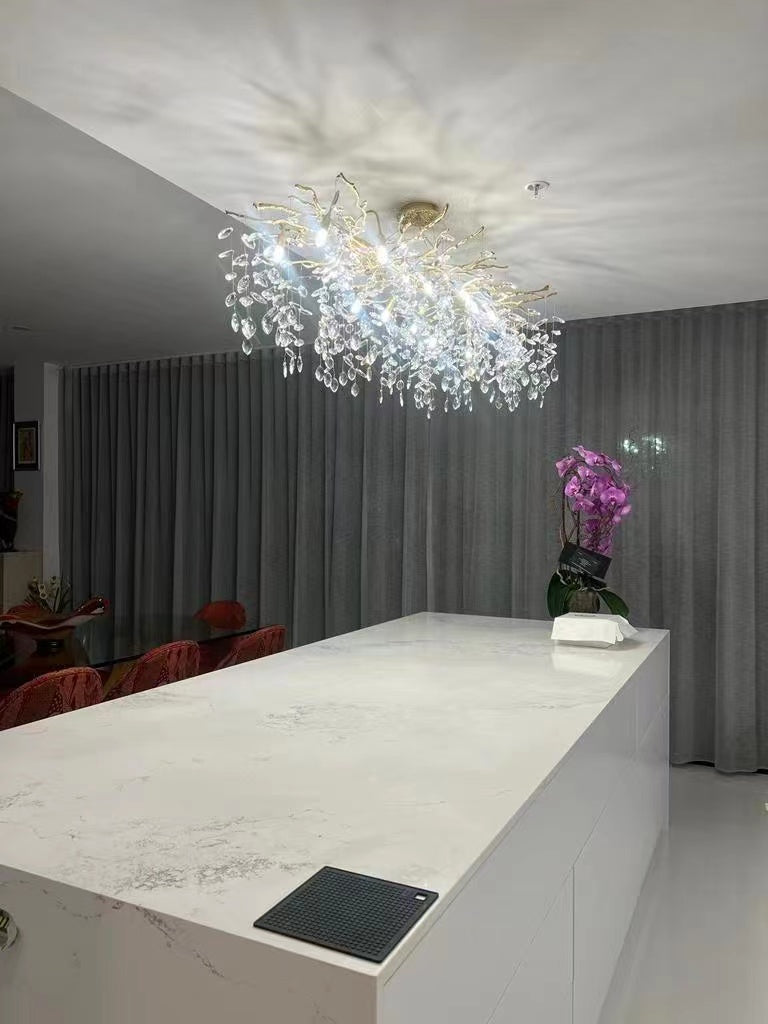 French Style Crystal Chandelier with Branch Design for Living Room & Dining Room Lighting