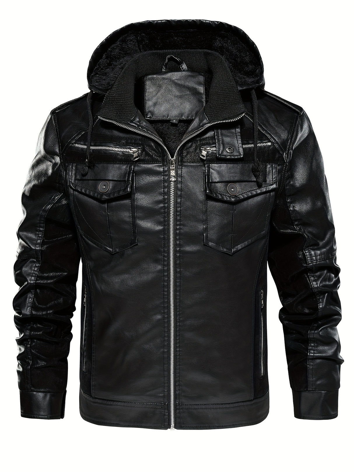 Men’s Windproof Leather Jacket with Fleece Lining – Warm Casual Outerwear