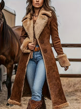 Women’s Western Vintage Trench Coat – Plush Warm Autumn Winter Fashion Coat