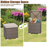 2PCS Wicker Outdoor Storage Ottomans with Removable Cushions, Multipurpose PE Rattan Footrest Side Table Seating for Patio Poolside Backyard