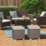 2PCS Wicker Outdoor Storage Ottomans with Removable Cushions, Multipurpose PE Rattan Footrest Side Table Seating for Patio Poolside Backyard