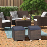 2PCS Wicker Outdoor Storage Ottomans with Removable Cushions, Multipurpose PE Rattan Footrest Side Table Seating for Patio Poolside Backyard