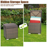 2PCS Wicker Outdoor Storage Ottomans with Removable Cushions, Multipurpose PE Rattan Footrest Side Table Seating for Patio Poolside Backyard