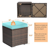 2PCS Wicker Outdoor Storage Ottomans with Removable Cushions, Multipurpose PE Rattan Footrest Side Table Seating for Patio Poolside Backyard
