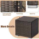 2PCS Wicker Outdoor Storage Ottomans with Removable Cushions, Multipurpose PE Rattan Footrest Side Table Seating for Patio Poolside Backyard