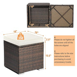 2PCS Wicker Outdoor Storage Ottomans with Removable Cushions, Multipurpose PE Rattan Footrest Side Table Seating for Patio Poolside Backyard