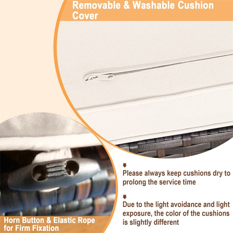 2PCS Wicker Outdoor Storage Ottomans with Removable Cushions, Multipurpose PE Rattan Footrest Side Table Seating for Patio Poolside Backyard