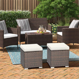 2PCS Wicker Outdoor Storage Ottomans with Removable Cushions, Multipurpose PE Rattan Footrest Side Table Seating for Patio Poolside Backyard