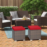 2PCS Wicker Outdoor Storage Ottomans with Removable Cushions, Multipurpose PE Rattan Footrest Side Table Seating for Patio Poolside Backyard