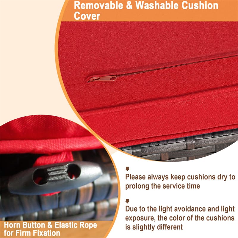 2PCS Wicker Outdoor Storage Ottomans with Removable Cushions, Multipurpose PE Rattan Footrest Side Table Seating for Patio Poolside Backyard