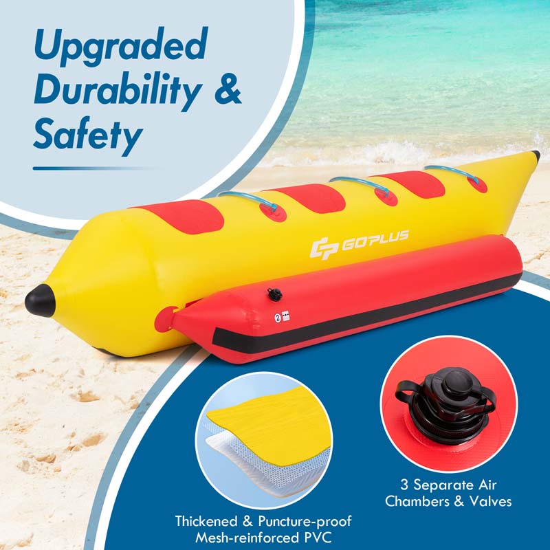 3-Person Inflatable Towable Tubes for Boating w/Electric Air Pump, Water Recreation Sports Banana Boat for Towing Rider