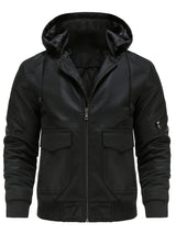 Men’s Hooded Leather Jacket – Quilted Lined Winter Casual Outerwear