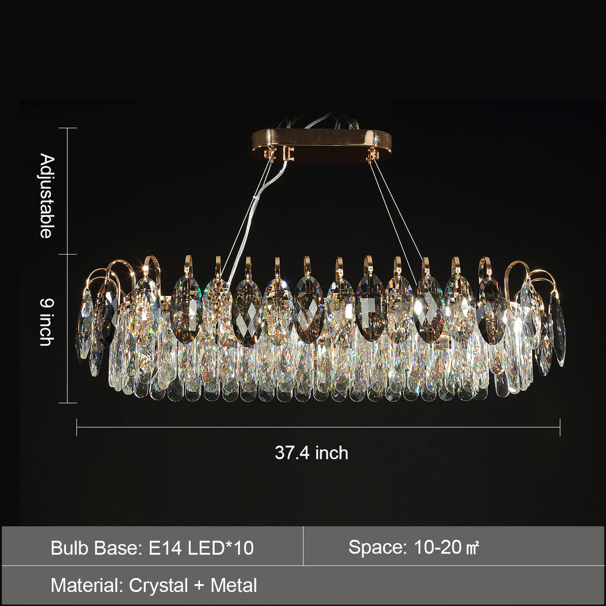 K9 Crystal Chandelier Light Fixture - Modern Hanging Pendant for Dining Room & Living Room Decor