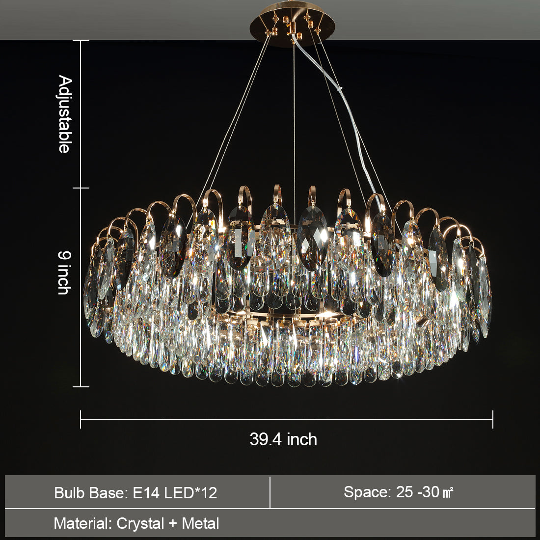 K9 Crystal Chandelier Light Fixture - Modern Hanging Pendant for Dining Room & Living Room Decor