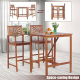 3 Pcs Acacia Wood Dining Set Outdoor Patio Bar Table Set Bistro Set with Two Bar Stools
