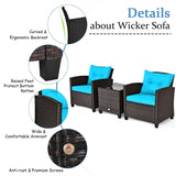 3 Pcs Rattan Patio Conversation Set Outdoor Wicker Sofa Set with Washable Cushions & Coffee Table