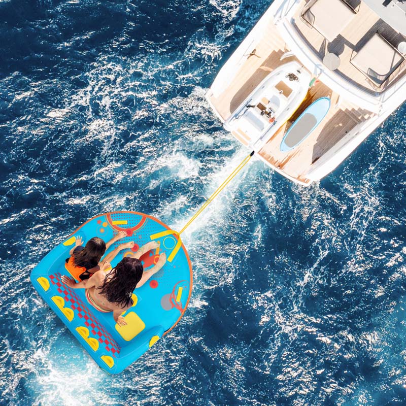 Inflatable Towable Tubes for Boating, 3 Riders Water Sport Towables Sofa Pull Tube with Drainage, Dual Front & Back Tow Points