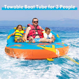 Inflatable Towable Tubes for Boating, 3 Riders Water Sport Towables Sofa Pull Tube with Drainage, Dual Front & Back Tow Points