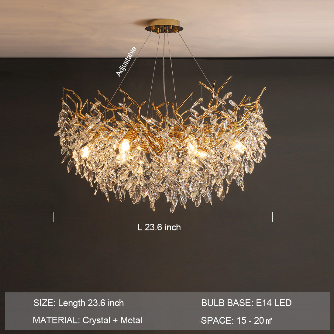 French Style Crystal Chandelier with Branch Design for Living Room & Dining Room Lighting