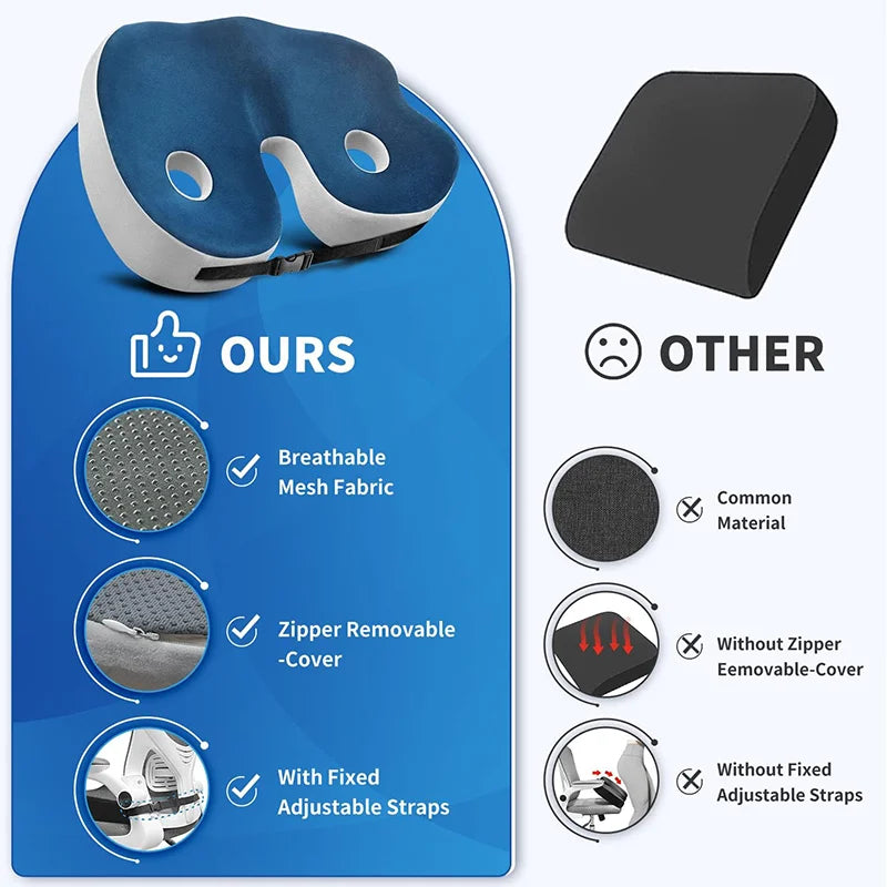 Adjustable Memory Foam Seat Cushion for Sit Bone Relief | Ergonomic Design for Office Chair and Car Use